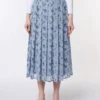 Desenli Şifon Denim rengi Max-Midi(90cm) boy Pileli Etek - 462737173