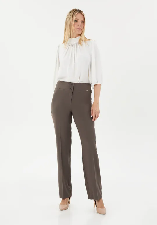 High Waist Straight Leg Maxi Length Trousers - 10008710