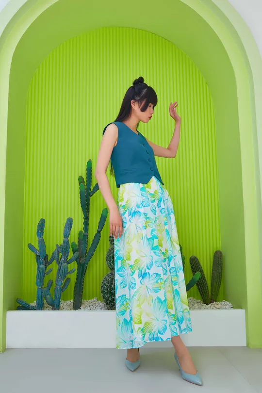 floral chiffon pleated maxi skirt - 452729314